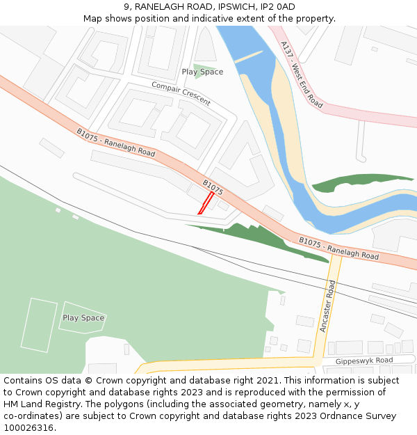 9, RANELAGH ROAD, IPSWICH, IP2 0AD: Location map and indicative extent of plot