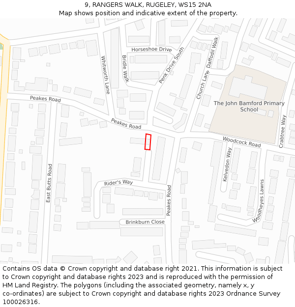 9, RANGERS WALK, RUGELEY, WS15 2NA: Location map and indicative extent of plot