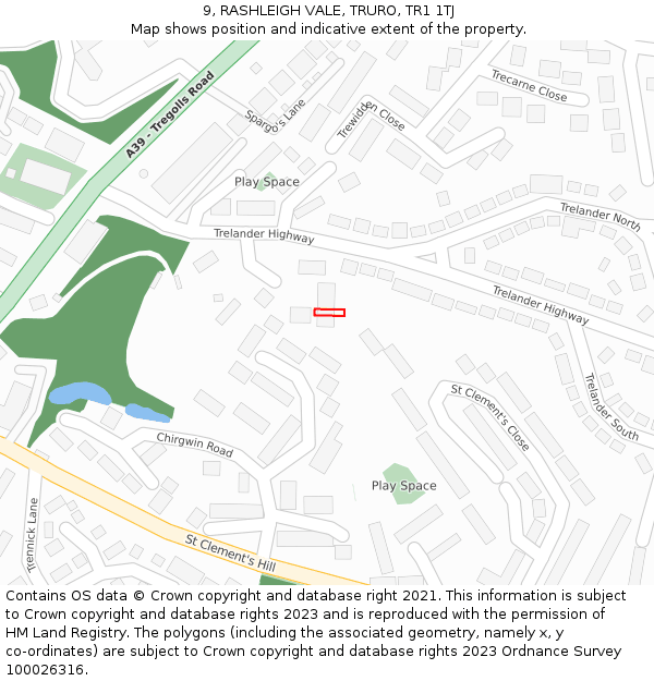 9, RASHLEIGH VALE, TRURO, TR1 1TJ: Location map and indicative extent of plot