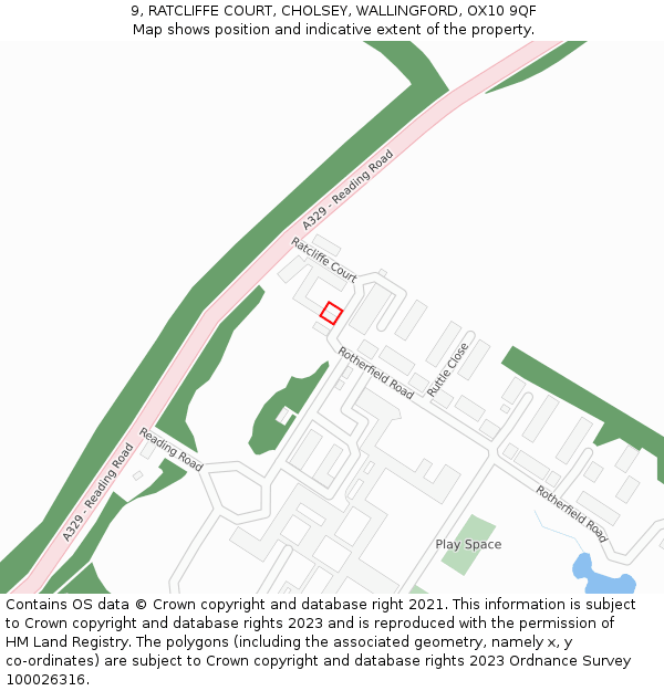 9, RATCLIFFE COURT, CHOLSEY, WALLINGFORD, OX10 9QF: Location map and indicative extent of plot