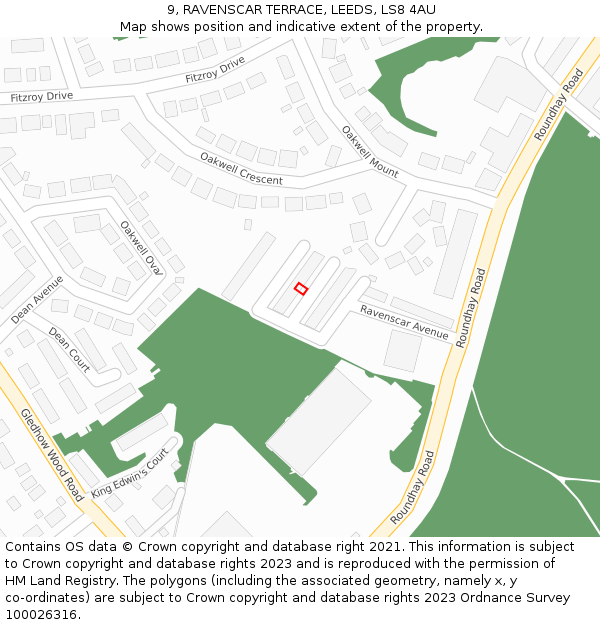 9, RAVENSCAR TERRACE, LEEDS, LS8 4AU: Location map and indicative extent of plot