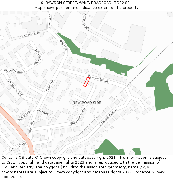 9, RAWSON STREET, WYKE, BRADFORD, BD12 8PH: Location map and indicative extent of plot