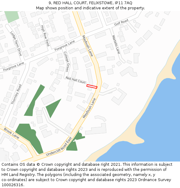 9, RED HALL COURT, FELIXSTOWE, IP11 7AQ: Location map and indicative extent of plot
