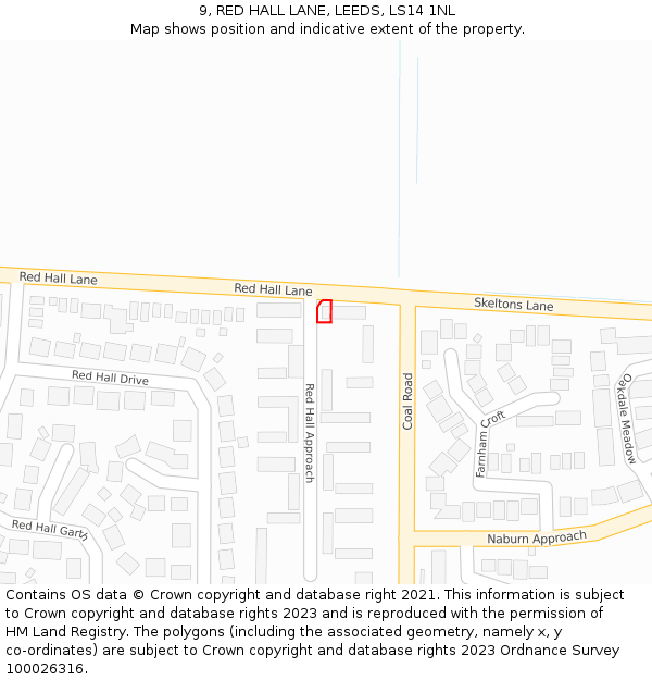 9, RED HALL LANE, LEEDS, LS14 1NL: Location map and indicative extent of plot