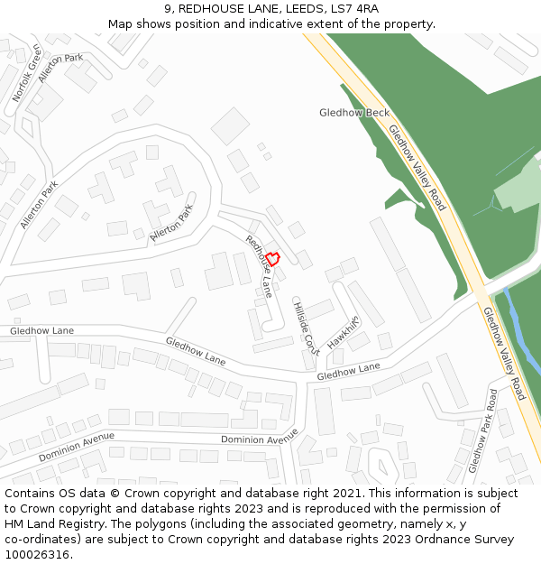 9, REDHOUSE LANE, LEEDS, LS7 4RA: Location map and indicative extent of plot