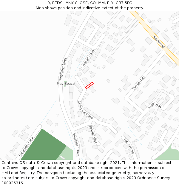 9, REDSHANK CLOSE, SOHAM, ELY, CB7 5FG: Location map and indicative extent of plot