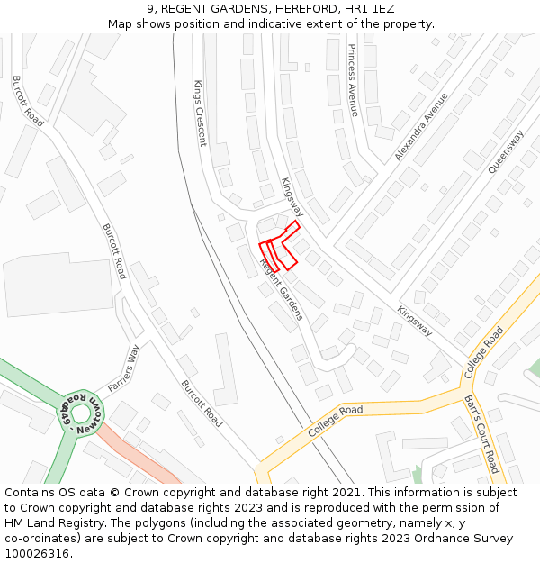 9, REGENT GARDENS, HEREFORD, HR1 1EZ: Location map and indicative extent of plot
