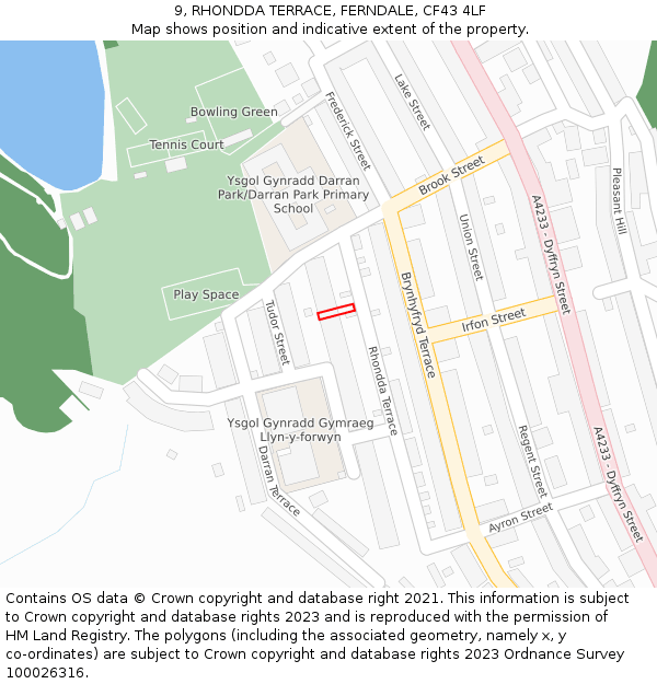 9, RHONDDA TERRACE, FERNDALE, CF43 4LF: Location map and indicative extent of plot