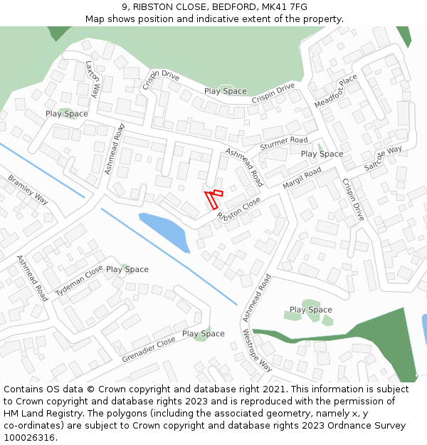 9, RIBSTON CLOSE, BEDFORD, MK41 7FG: Location map and indicative extent of plot
