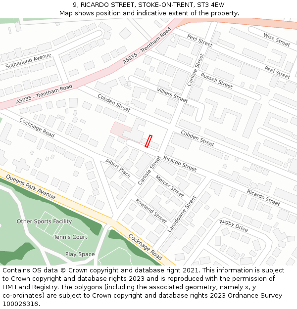 9, RICARDO STREET, STOKE-ON-TRENT, ST3 4EW: Location map and indicative extent of plot