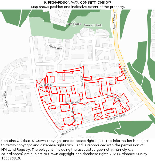 9, RICHARDSON WAY, CONSETT, DH8 5YF: Location map and indicative extent of plot
