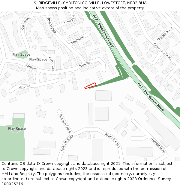 9, RIDGEVILLE, CARLTON COLVILLE, LOWESTOFT, NR33 8UA: Location map and indicative extent of plot