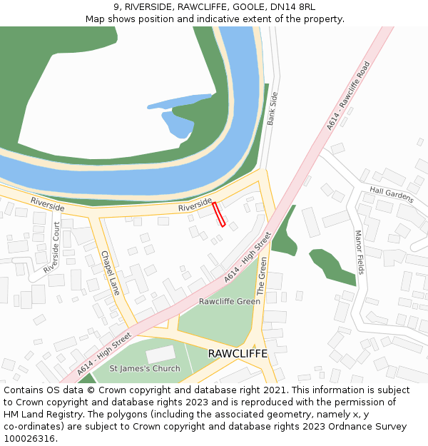 9, RIVERSIDE, RAWCLIFFE, GOOLE, DN14 8RL: Location map and indicative extent of plot