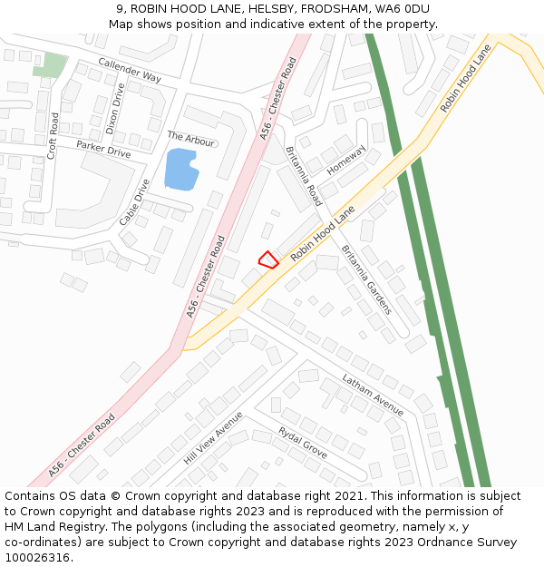 9, ROBIN HOOD LANE, HELSBY, FRODSHAM, WA6 0DU: Location map and indicative extent of plot