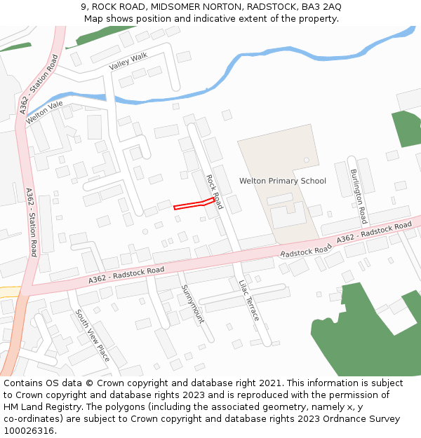 9, ROCK ROAD, MIDSOMER NORTON, RADSTOCK, BA3 2AQ: Location map and indicative extent of plot