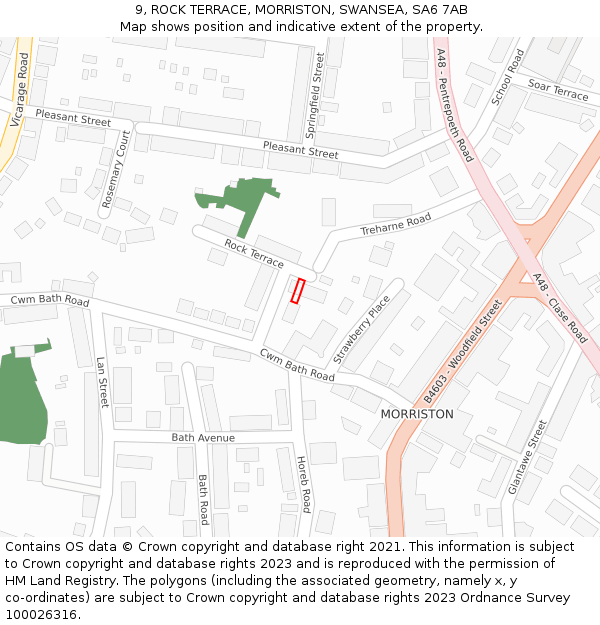 9, ROCK TERRACE, MORRISTON, SWANSEA, SA6 7AB: Location map and indicative extent of plot