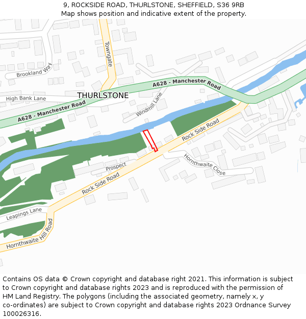 9, ROCKSIDE ROAD, THURLSTONE, SHEFFIELD, S36 9RB: Location map and indicative extent of plot