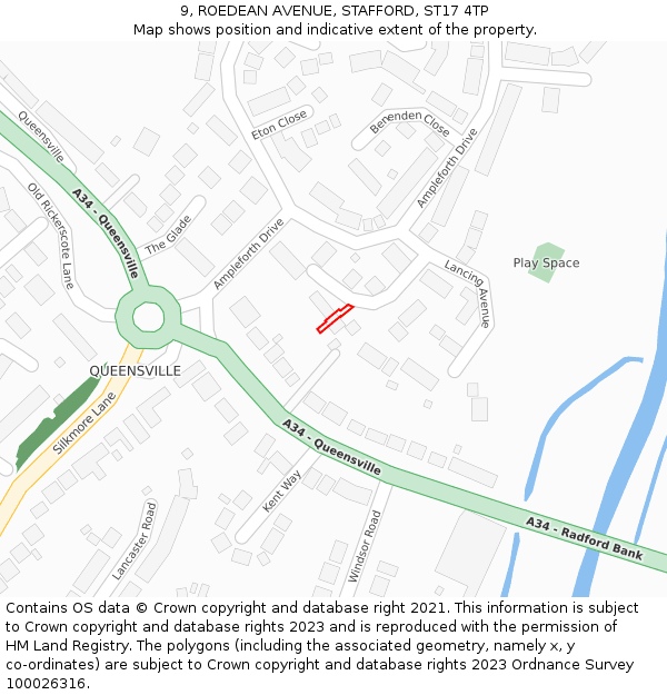 9, ROEDEAN AVENUE, STAFFORD, ST17 4TP: Location map and indicative extent of plot
