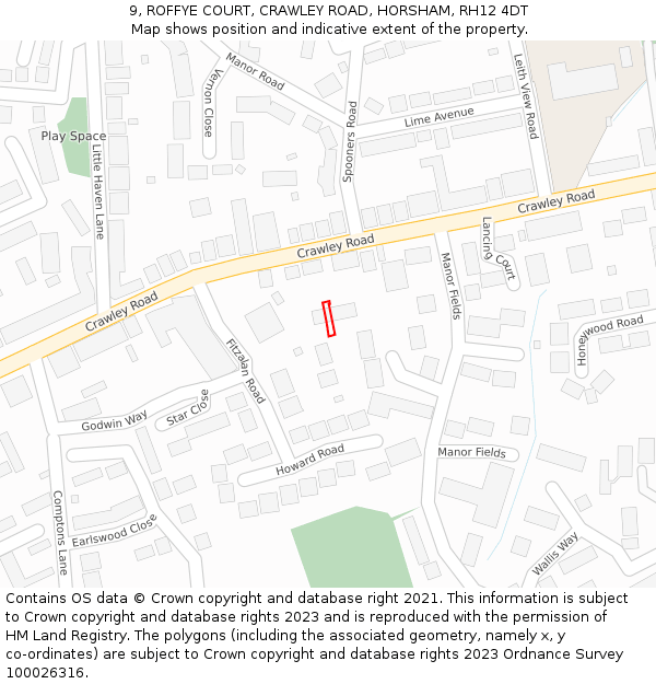 9, ROFFYE COURT, CRAWLEY ROAD, HORSHAM, RH12 4DT: Location map and indicative extent of plot