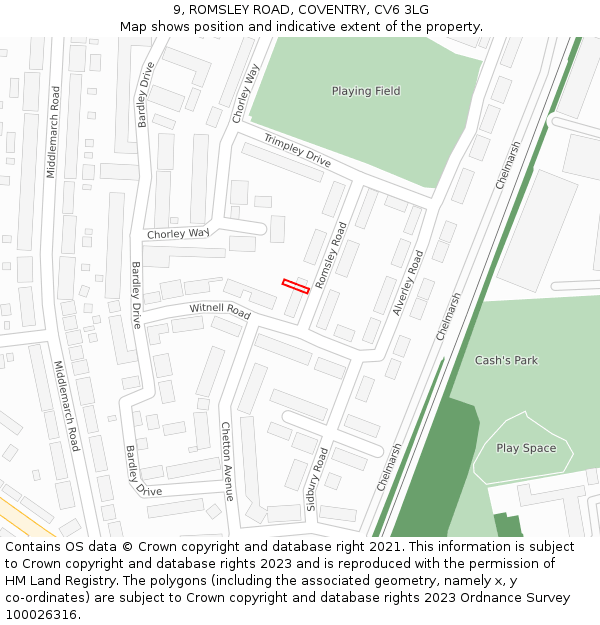9, ROMSLEY ROAD, COVENTRY, CV6 3LG: Location map and indicative extent of plot