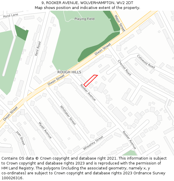 9, ROOKER AVENUE, WOLVERHAMPTON, WV2 2DT: Location map and indicative extent of plot