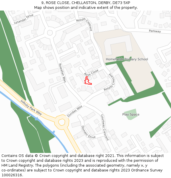 9, ROSE CLOSE, CHELLASTON, DERBY, DE73 5XP: Location map and indicative extent of plot