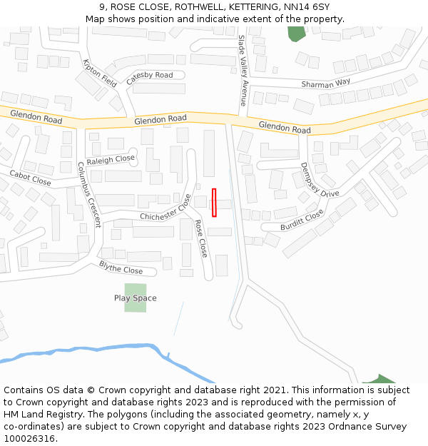 9, ROSE CLOSE, ROTHWELL, KETTERING, NN14 6SY: Location map and indicative extent of plot