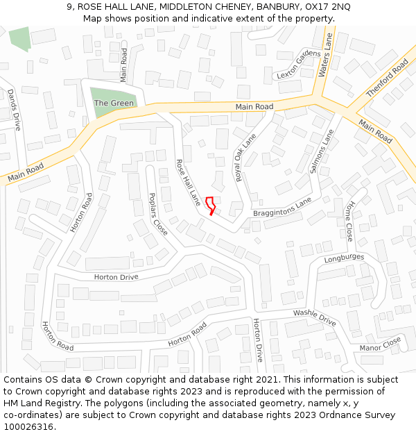 9, ROSE HALL LANE, MIDDLETON CHENEY, BANBURY, OX17 2NQ: Location map and indicative extent of plot