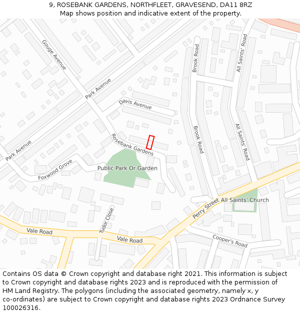 9, ROSEBANK GARDENS, NORTHFLEET, GRAVESEND, DA11 8RZ: Location map and indicative extent of plot
