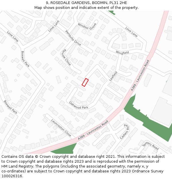 9, ROSEDALE GARDENS, BODMIN, PL31 2HE: Location map and indicative extent of plot
