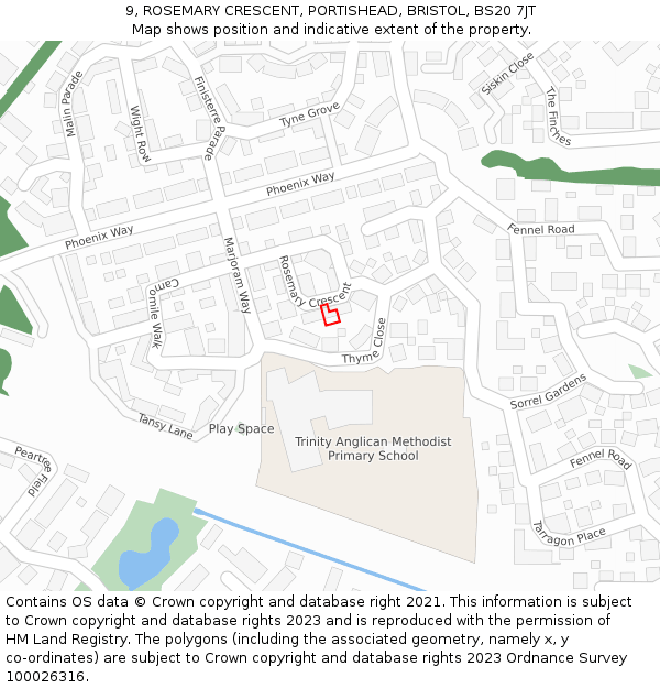 9, ROSEMARY CRESCENT, PORTISHEAD, BRISTOL, BS20 7JT: Location map and indicative extent of plot
