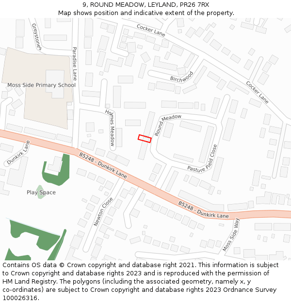 9, ROUND MEADOW, LEYLAND, PR26 7RX: Location map and indicative extent of plot