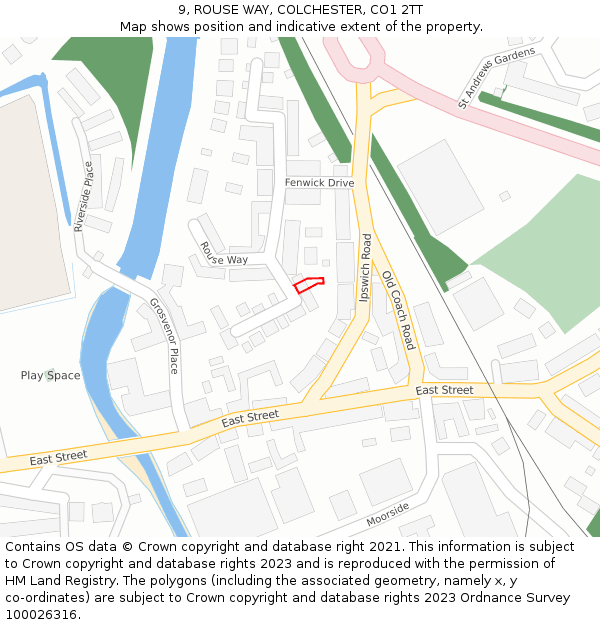 9, ROUSE WAY, COLCHESTER, CO1 2TT: Location map and indicative extent of plot
