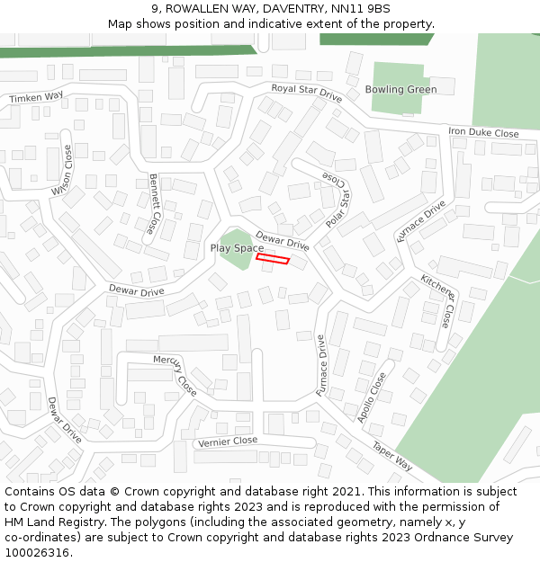 9, ROWALLEN WAY, DAVENTRY, NN11 9BS: Location map and indicative extent of plot