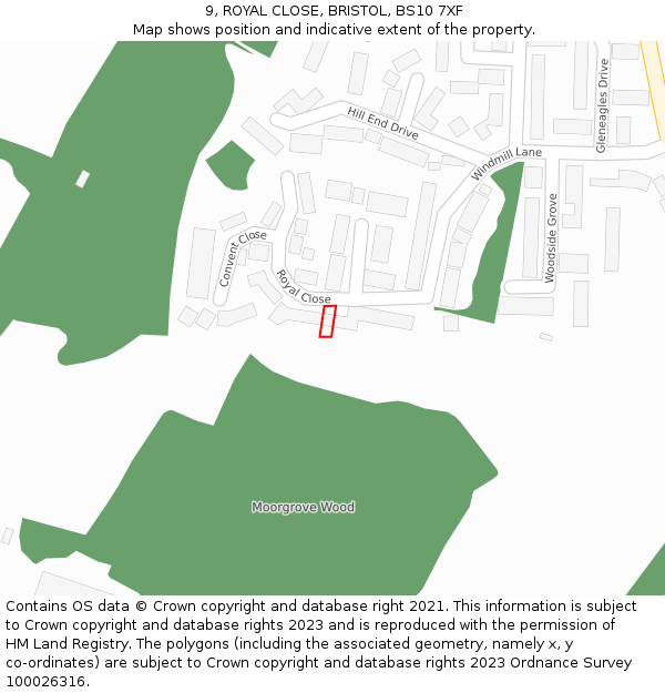 9, ROYAL CLOSE, BRISTOL, BS10 7XF: Location map and indicative extent of plot