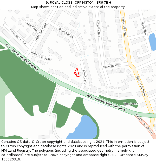 9, ROYAL CLOSE, ORPINGTON, BR6 7BH: Location map and indicative extent of plot