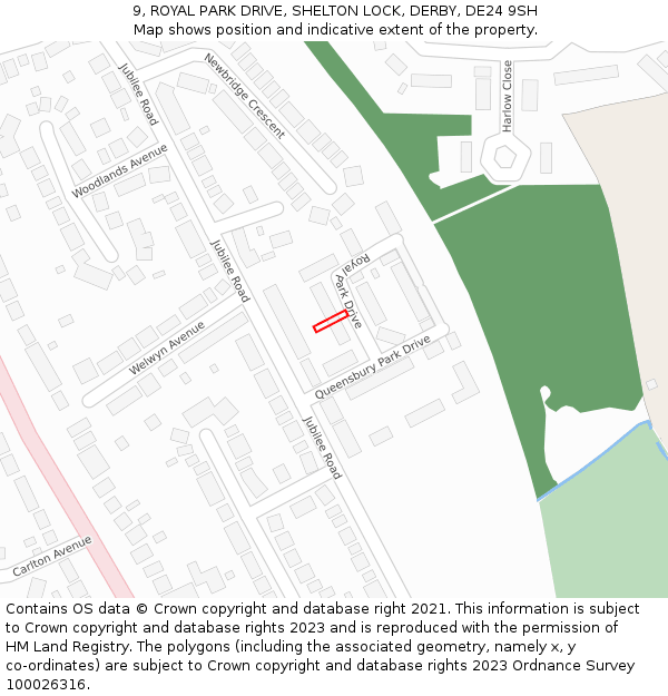 9, ROYAL PARK DRIVE, SHELTON LOCK, DERBY, DE24 9SH: Location map and indicative extent of plot