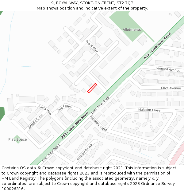 9, ROYAL WAY, STOKE-ON-TRENT, ST2 7QB: Location map and indicative extent of plot