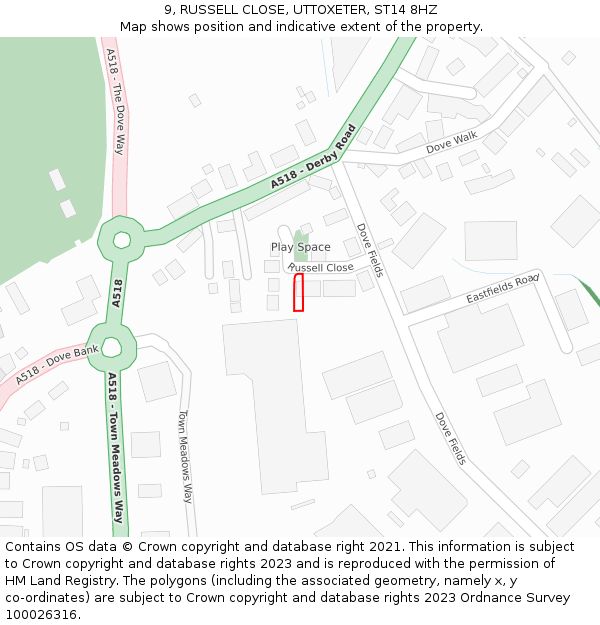 9, RUSSELL CLOSE, UTTOXETER, ST14 8HZ: Location map and indicative extent of plot