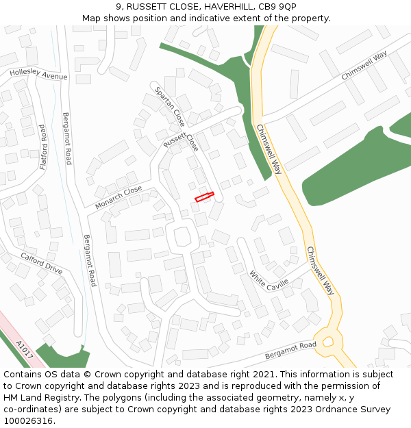 9, RUSSETT CLOSE, HAVERHILL, CB9 9QP: Location map and indicative extent of plot