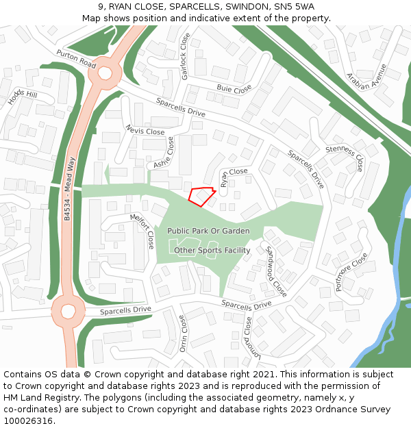 9, RYAN CLOSE, SPARCELLS, SWINDON, SN5 5WA: Location map and indicative extent of plot