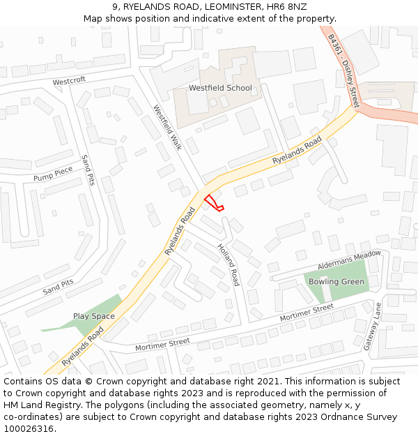 9, RYELANDS ROAD, LEOMINSTER, HR6 8NZ: Location map and indicative extent of plot