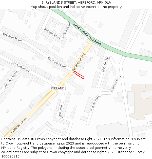 9, RYELANDS STREET, HEREFORD, HR4 0LA: Location map and indicative extent of plot