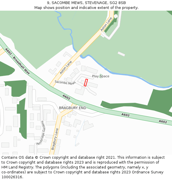 9, SACOMBE MEWS, STEVENAGE, SG2 8SB: Location map and indicative extent of plot