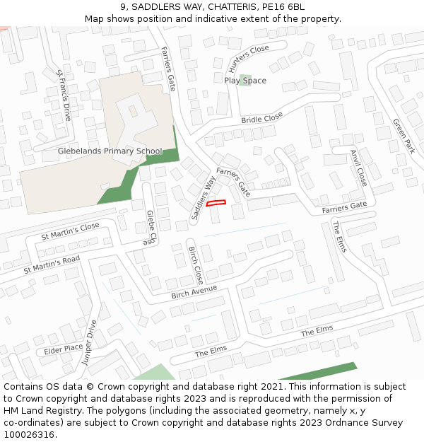 9, SADDLERS WAY, CHATTERIS, PE16 6BL: Location map and indicative extent of plot