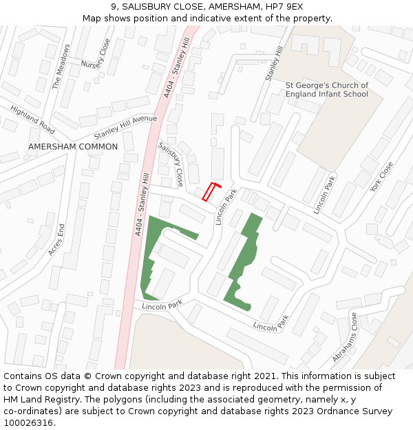 9, SALISBURY CLOSE, AMERSHAM, HP7 9EX: Location map and indicative extent of plot