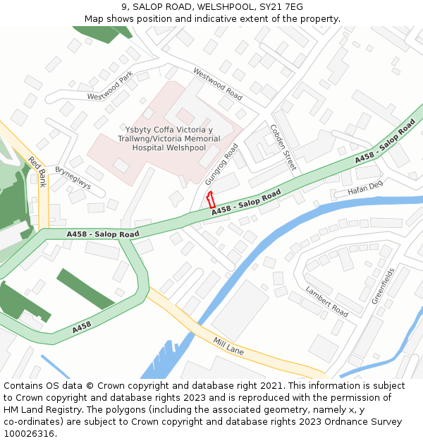 9, SALOP ROAD, WELSHPOOL, SY21 7EG: Location map and indicative extent of plot