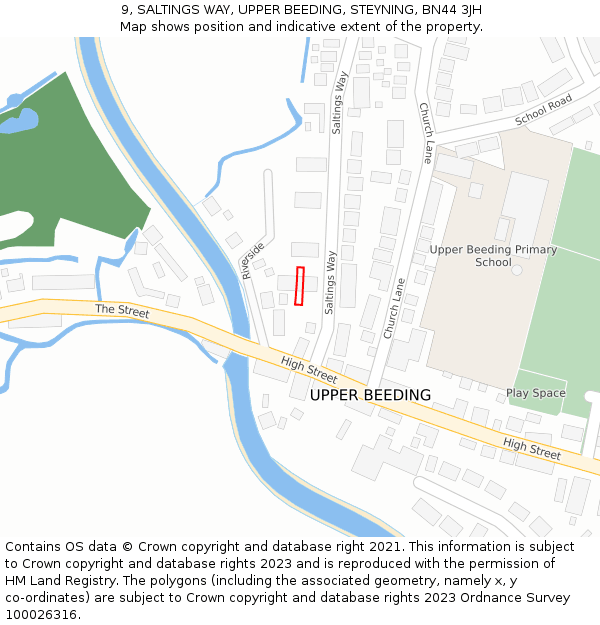 9, SALTINGS WAY, UPPER BEEDING, STEYNING, BN44 3JH: Location map and indicative extent of plot