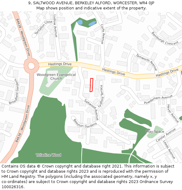 9, SALTWOOD AVENUE, BERKELEY ALFORD, WORCESTER, WR4 0JP: Location map and indicative extent of plot