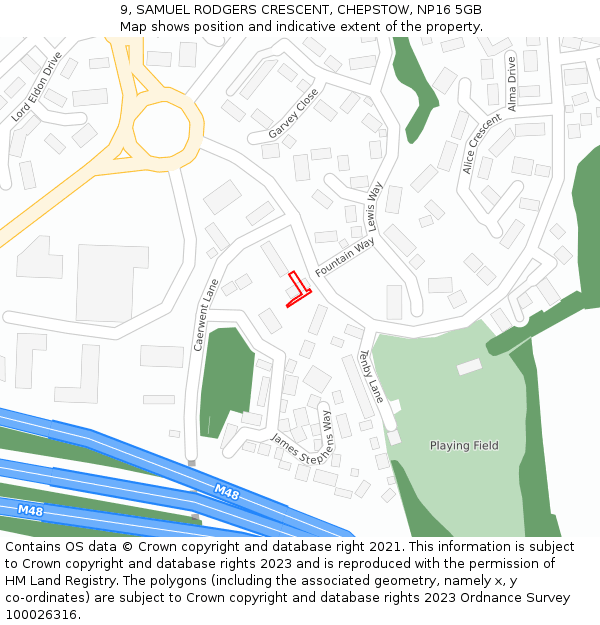 9, SAMUEL RODGERS CRESCENT, CHEPSTOW, NP16 5GB: Location map and indicative extent of plot